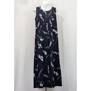 Vintage 90s Dress Blue Floral Print Sleeveless Rayon Long Size 12P 12 Pe…